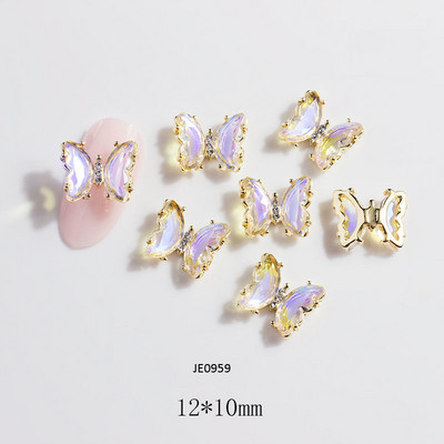 10/5 vnt Butterfly lydinio nagų dailės papuošalų žavesys 3D drugelis aukso/sidabro cirkonio deimantas „pasidaryk pats“ nagų dailės dekoravimo priedai #JE8