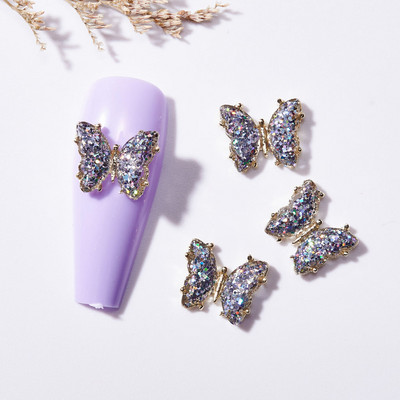 10/5 vnt Butterfly lydinio nagų dailės papuošalų žavesys 3D drugelis aukso/sidabro cirkonio deimantas „pasidaryk pats“ nagų dailės dekoravimo priedai #JE8