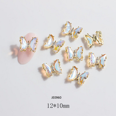 10/5 vnt Butterfly lydinio nagų dailės papuošalų žavesys 3D drugelis aukso/sidabro cirkonio deimantas „pasidaryk pats“ nagų dailės dekoravimo priedai #JE8