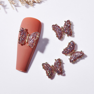 10/5 vnt Butterfly lydinio nagų dailės papuošalų žavesys 3D drugelis aukso/sidabro cirkonio deimantas „pasidaryk pats“ nagų dailės dekoravimo priedai #JE8