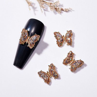 10/5 vnt Butterfly lydinio nagų dailės papuošalų žavesys 3D drugelis aukso/sidabro cirkonio deimantas „pasidaryk pats“ nagų dailės dekoravimo priedai #JE8