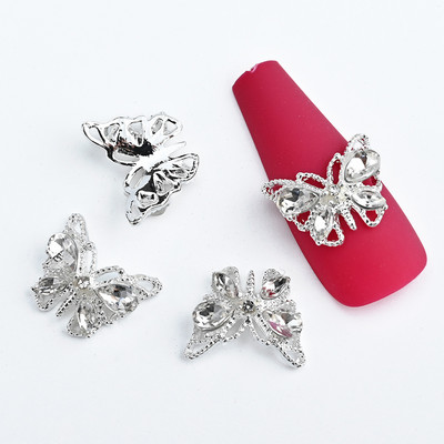 10/5 vnt Butterfly lydinio nagų dailės papuošalų žavesys 3D drugelis aukso/sidabro cirkonio deimantas „pasidaryk pats“ nagų dailės dekoravimo priedai #JE8