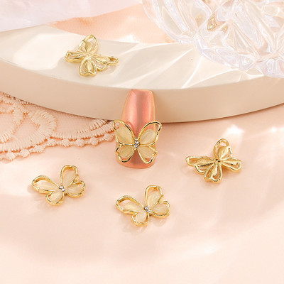 10/5 vnt Butterfly lydinio nagų dailės papuošalų žavesys 3D drugelis aukso/sidabro cirkonio deimantas „pasidaryk pats“ nagų dailės dekoravimo priedai #JE8