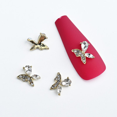 10/5 vnt Butterfly lydinio nagų dailės papuošalų žavesys 3D drugelis aukso/sidabro cirkonio deimantas „pasidaryk pats“ nagų dailės dekoravimo priedai #JE8