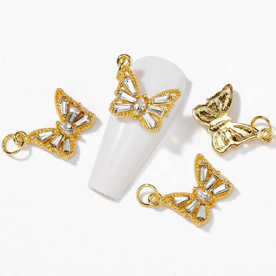 10/5 vnt Butterfly lydinio nagų dailės papuošalų žavesys 3D drugelis aukso/sidabro cirkonio deimantas „pasidaryk pats“ nagų dailės dekoravimo priedai #JE8