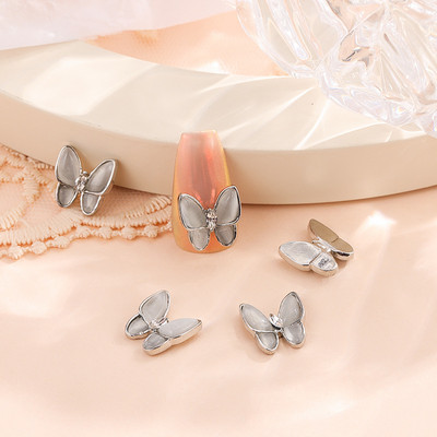 10/5 vnt Butterfly lydinio nagų dailės papuošalų žavesys 3D drugelis aukso/sidabro cirkonio deimantas „pasidaryk pats“ nagų dailės dekoravimo priedai #JE8