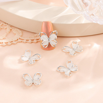 10/5 vnt Butterfly lydinio nagų dailės papuošalų žavesys 3D drugelis aukso/sidabro cirkonio deimantas „pasidaryk pats“ nagų dailės dekoravimo priedai #JE8