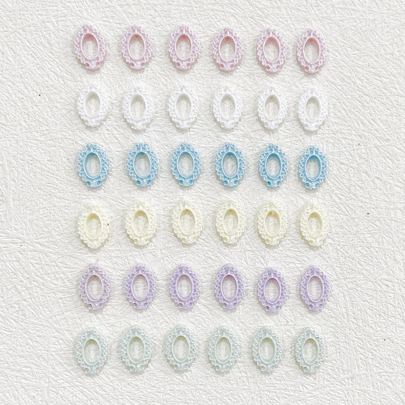 30 vnt. mišrių spalvų tuščiaviduriai ovalūs nagų rėmo žavesiai Priedai 3D nagų dailės puošmenos Medžiagos Medžiagos Manikiūras Deocr Dalys