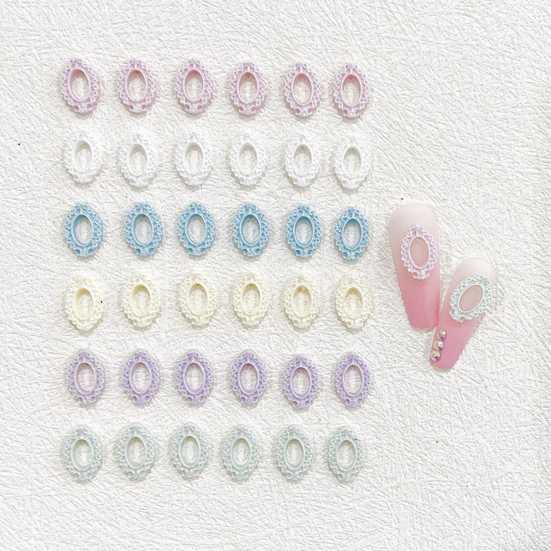 30 vnt. mišrių spalvų tuščiaviduriai ovalūs nagų rėmo žavesiai Priedai 3D nagų dailės puošmenos Medžiagos Medžiagos Manikiūras Deocr Dalys