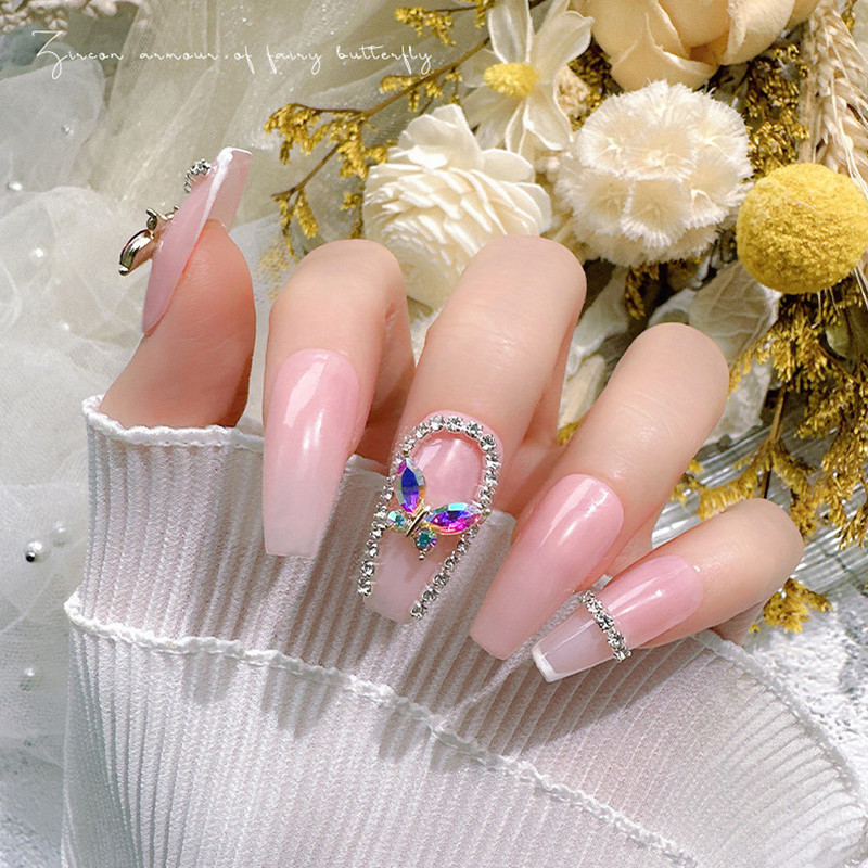 10 vnt cirkonio drugelio nagų dailės žavesys, 3D blizgus baltas raudonas mėnesienos krištolinis drugelis, krištolinio akmens dekoravimas, pasidaryk pats.