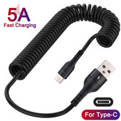 Cablu USB tip C pentru încărcare rapidă telescopică 1,5 m/1 m 5A pentru telefoane Android Samsung Huawei Android Accesorii Cablu de date USB pentru mașină