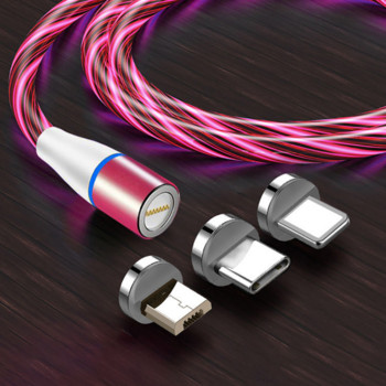 MVQF 6A бързо зареждане 120W магнитен кабел с течаща светлина LED микро USB кабел за зареждане на Xiaomi за зарядно устройство за IPhone Тип C кабел