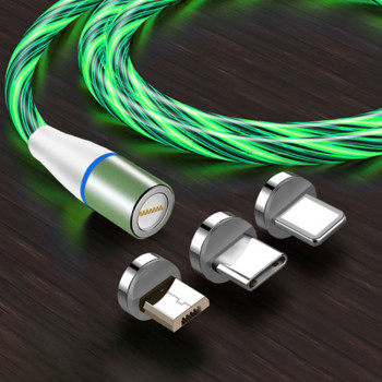 MVQF 6A бързо зареждане 120W магнитен кабел с течаща светлина LED микро USB кабел за зареждане на Xiaomi за зарядно устройство за IPhone Тип C кабел