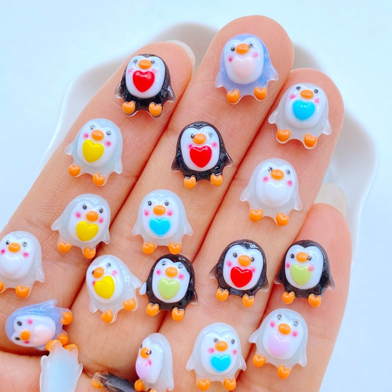 50vnt 3D Charms Kawaii Cartoon Mix Love Penguin Nail Art Papuošalai Manikiūras Nagų dekoravimo Priedai