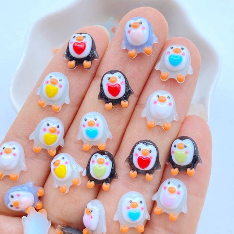50vnt 3D Charms Kawaii Cartoon Mix Love Penguin Nail Art Papuošalai Manikiūras Nagų dekoravimo Priedai