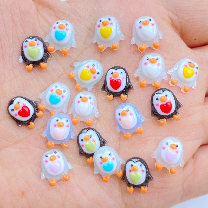 50vnt 3D Charms Kawaii Cartoon Mix Love Penguin Nail Art Papuošalai Manikiūras Nagų dekoravimo Priedai