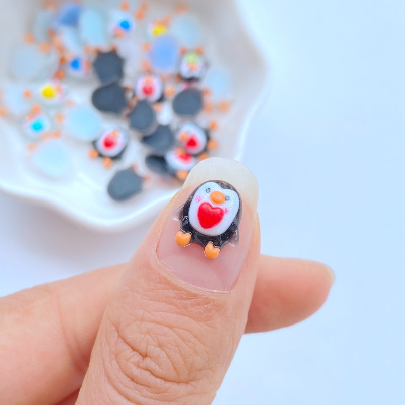 50vnt 3D Charms Kawaii Cartoon Mix Love Penguin Nail Art Papuošalai Manikiūras Nagų dekoravimo Priedai