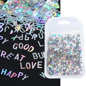 1 τσάντα Sparkly Paillette κεφαλαία αγγλικά γράμματα Παγιέτες νυχιών Χρώματα Holographic Nail Glitter 3D Flakes Slices Αξεσουάρ τέχνης