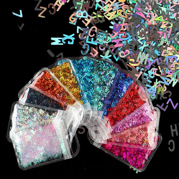 1 τσάντα Sparkly Paillette κεφαλαία αγγλικά γράμματα Παγιέτες νυχιών Χρώματα Holographic Nail Glitter 3D Flakes Slices Αξεσουάρ τέχνης
