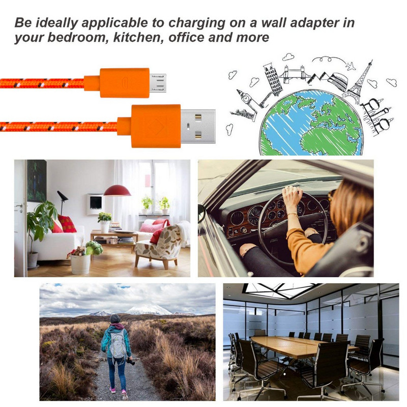 Cablu micro USB împletit din nailon de 1 m, sincronizare de date, cabluri de încărcare USB pentru Samsung Huawei Xiaomi, telefon Android, încărcător rapid, încărcător USB