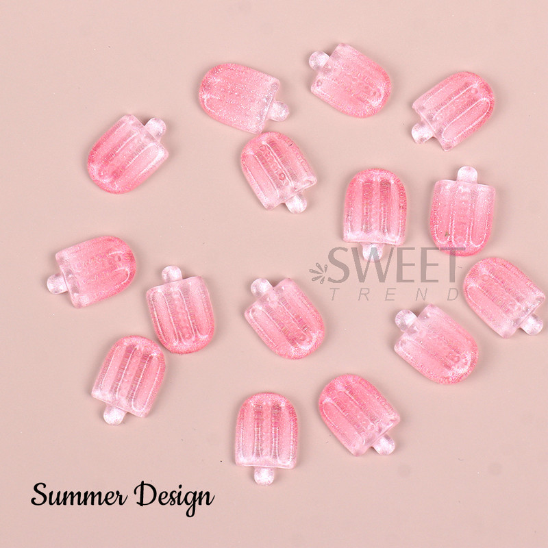 20vnt saldainių ledų nagų pakabukų dalys mielos rožinės spalvos ledinukų dervos papuošalai, saldūs vasariniai Kawaii dekoro akriliniai manikiūro priedai