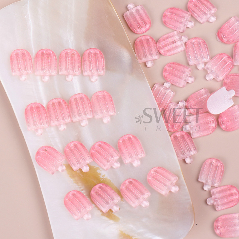 20vnt saldainių ledų nagų pakabukų dalys mielos rožinės spalvos ledinukų dervos papuošalai, saldūs vasariniai Kawaii dekoro akriliniai manikiūro priedai