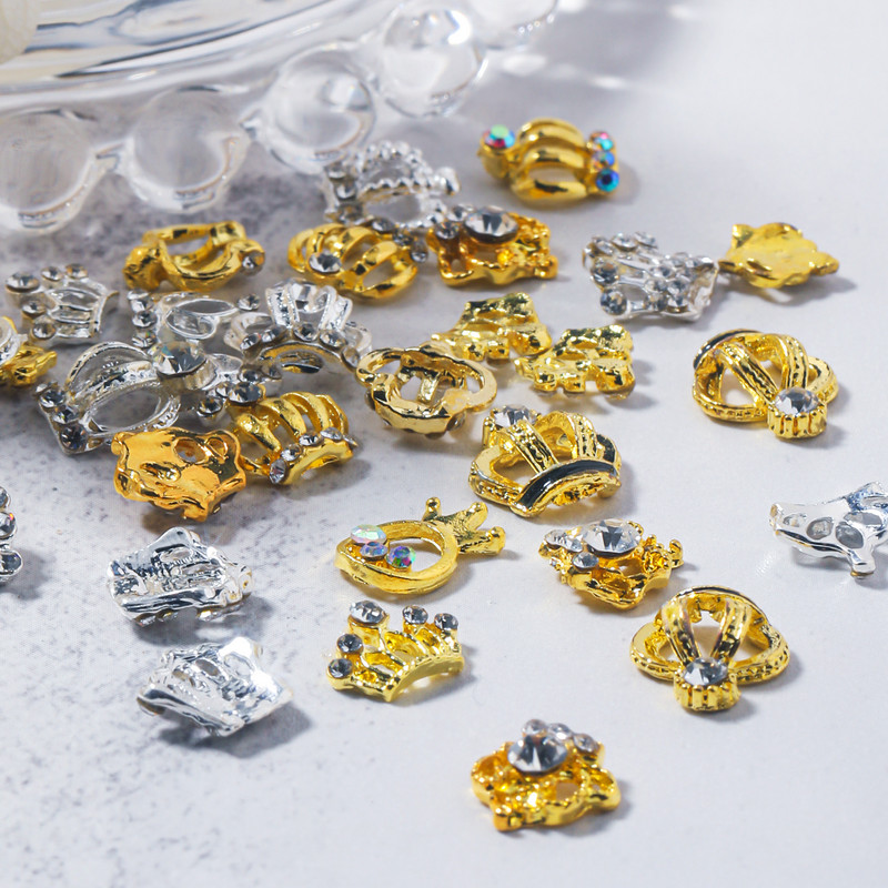 10 vnt. aukso sidabro karūnėlės nagų pakabukai, lydinys prabangus AB Kalnų krištolas, nagų dalys „pasidaryk pats“ nagų dailės dekoravimo priedai, reikmenys