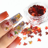 1 kutija Holografski javorovi listovi Nail Art Šljokice Narančasto Zlatno Crveni Tanki svjetlucavi Paillette listići Jesenska manikura Ukrasi za nokte