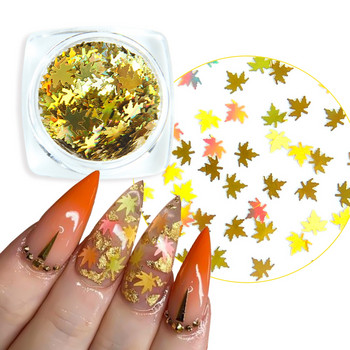 1 κουτί Holographic Maple Leaves Nail Art πούλιες Πορτοκαλί Χρυσό Κόκκινο Λεπτό Glitter Paillette Flakes Φθινοπωρινό μανικιούρ Νύχια Διακόσμηση