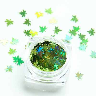 1 kutija Holografski javorovi listovi Nail Art Šljokice Narančasto Zlatno Crveni Tanki svjetlucavi Paillette listići Jesenska manikura Ukrasi za nokte