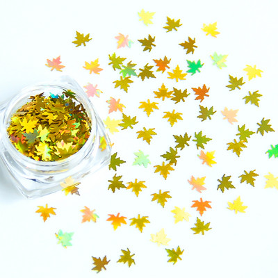 1 kutija Holografski javorovi listovi Nail Art Šljokice Narančasto Zlatno Crveni Tanki svjetlucavi Paillette listići Jesenska manikura Ukrasi za nokte