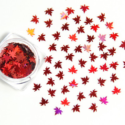 1 kutija Holografski javorovi listovi Nail Art Šljokice Narančasto Zlatno Crveni Tanki svjetlucavi Paillette listići Jesenska manikura Ukrasi za nokte