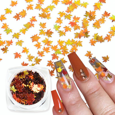 1 kutija Holografski javorovi listovi Nail Art Šljokice Narančasto Zlatno Crveni Tanki svjetlucavi Paillette listići Jesenska manikura Ukrasi za nokte