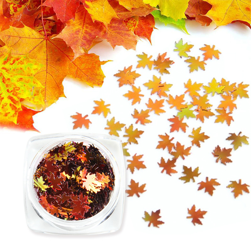 1 kutija Holografski javorovi listovi Nail Art Šljokice Narančasto Zlatno Crveni Tanki svjetlucavi Paillette listići Jesenska manikura Ukrasi za nokte
