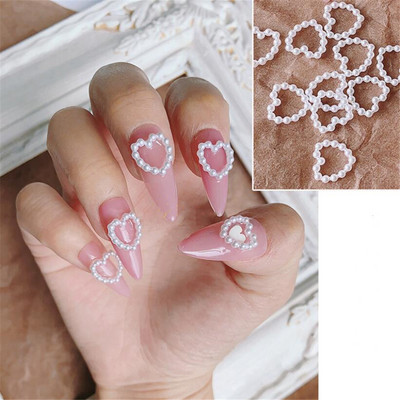 100 buc/sac Korea Hollow Heart Pearl Nail Art Charms11mm Bijuterii Autocolant Perle Decorații Culoare gradată pentru unghii Design A604