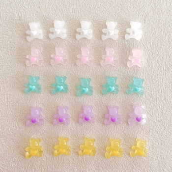 60PCS Clear Jelly Love Heart Bear Nail Charms Kawaii Аксесоари 3D акрилни материали за декорация на нокти Материали за маникюр