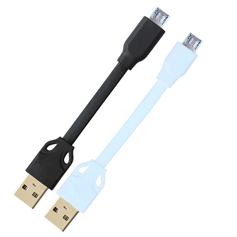 Două bucăți Micro USB Cablu scurt de 10 cm Cablu de date și de încărcare TPE plat moale pentru încărcare sincronizată