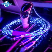 Cablu USB cu lumină curgătoare LED 3in1 pentru iPhone 14 13 Pro Max tip C Cablu de încărcare micro USB de mare viteză pentru cablu de date Samsung Xiaomi