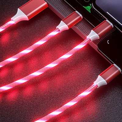 Cablu USB cu lumină curgătoare LED 3in1 pentru iPhone 14 13 Pro Max tip C Cablu de încărcare micro USB de mare viteză pentru cablu de date Samsung Xiaomi