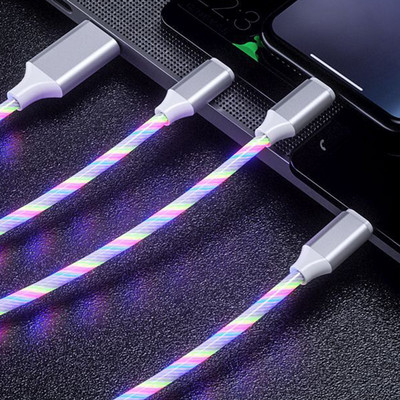 Cablu USB cu lumină curgătoare LED 3in1 pentru iPhone 14 13 Pro Max tip C Cablu de încărcare micro USB de mare viteză pentru cablu de date Samsung Xiaomi