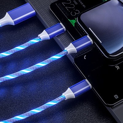 Cablu USB cu lumină curgătoare LED 3in1 pentru iPhone 14 13 Pro Max tip C Cablu de încărcare micro USB de mare viteză pentru cablu de date Samsung Xiaomi