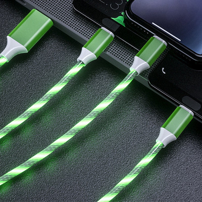 Cablu USB cu lumină curgătoare LED 3in1 pentru iPhone 14 13 Pro Max tip C Cablu de încărcare micro USB de mare viteză pentru cablu de date Samsung Xiaomi