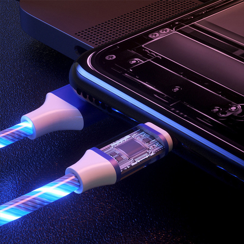 Cablu USB cu lumină curgătoare LED 3in1 pentru iPhone 14 13 Pro Max tip C Cablu de încărcare micro USB de mare viteză pentru cablu de date Samsung Xiaomi