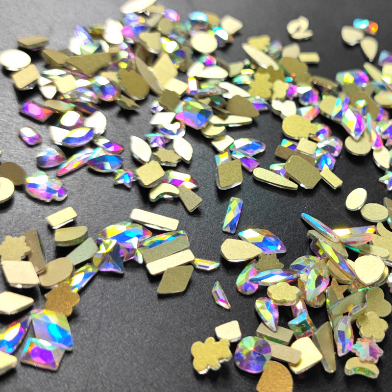 20 buc. AB, forme diferite, nail art, strass, bijuterii, strass, toate dimensiunile, pietre de sticlă cu spate plat pentru decorarea 3D a unghiilor