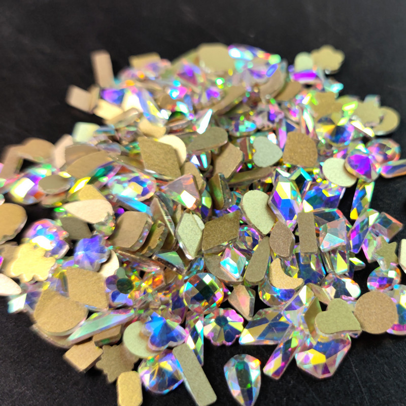 20 buc. AB, forme diferite, nail art, strass, bijuterii, strass, toate dimensiunile, pietre de sticlă cu spate plat pentru decorarea 3D a unghiilor