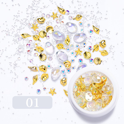 3D ukrasi za nokte u obliku srca Rhinestone Morske školjke Metalni klinovi miješani kristalni kamen Alat za manikuru Dodaci DIY dizajn noktiju