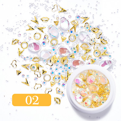 3D ukrasi za nokte u obliku srca Rhinestone Morske školjke Metalni klinovi miješani kristalni kamen Alat za manikuru Dodaci DIY dizajn noktiju