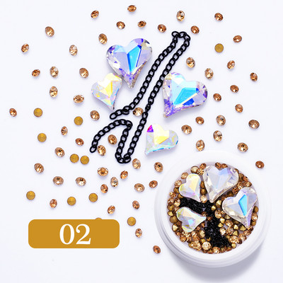 3D ukrasi za nokte u obliku srca Rhinestone Morske školjke Metalni klinovi miješani kristalni kamen Alat za manikuru Dodaci DIY dizajn noktiju