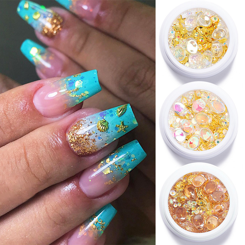 3D ukrasi za nokte u obliku srca Rhinestone Morske školjke Metalni klinovi miješani kristalni kamen Alat za manikuru Dodaci DIY dizajn noktiju