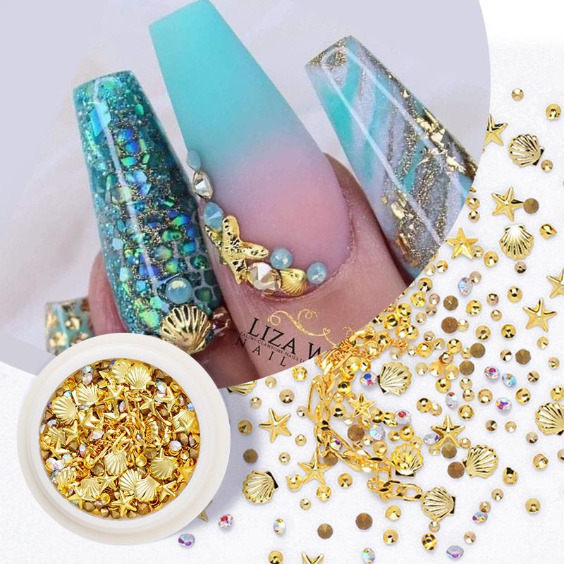 3D ukrasi za nokte u obliku srca Rhinestone Morske školjke Metalni klinovi miješani kristalni kamen Alat za manikuru Dodaci DIY dizajn noktiju